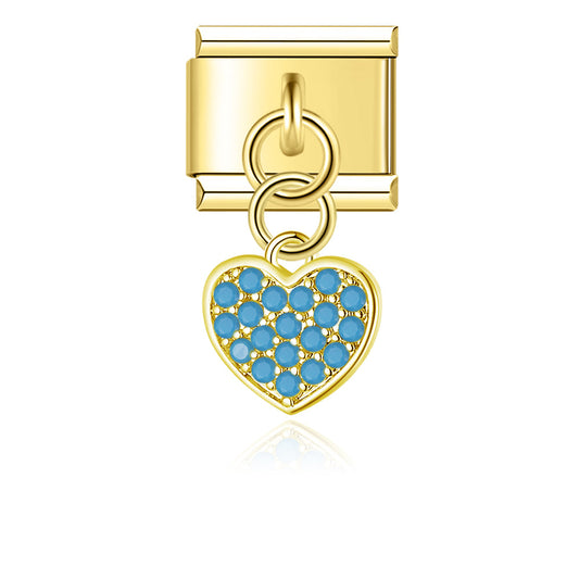 Blue Glitter Heart Pendant Charm