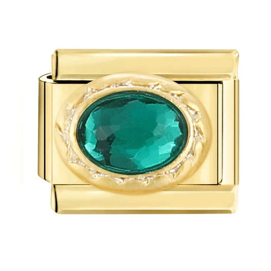 Green Stone on Gold Charm