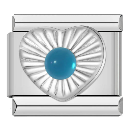 Blue Stone on Silver Heart Charm