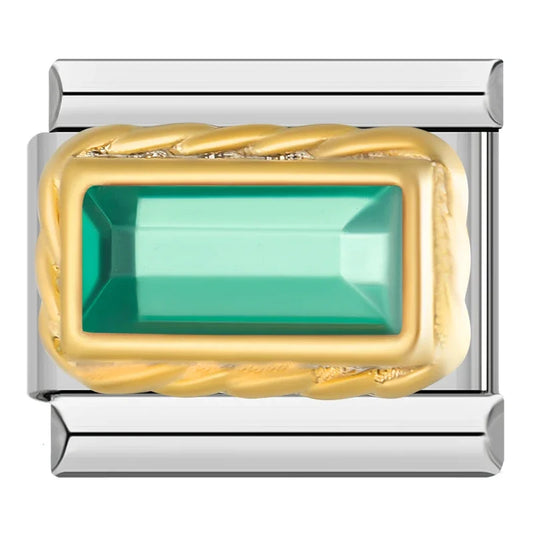 Green Stone with Gold Frame Charm