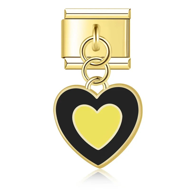 Black Yellow Heart Pendant Charm