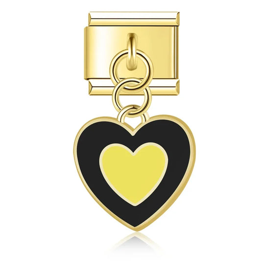 Black Yellow Heart Pendant Charm