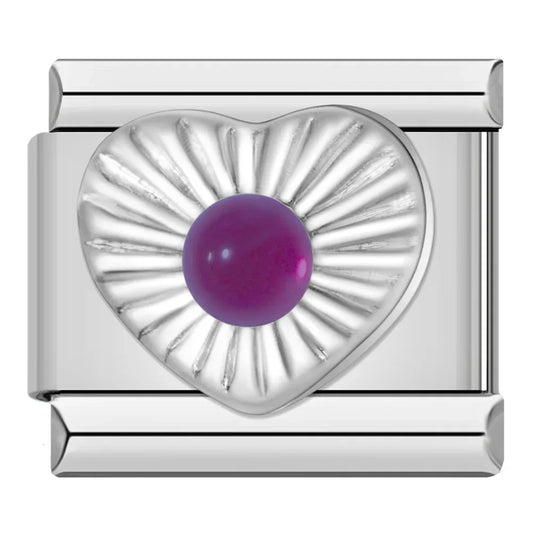 Purple Stone on Silver Heart Charm