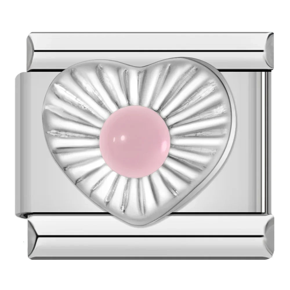 Pink Stone on Silver Heart Charm