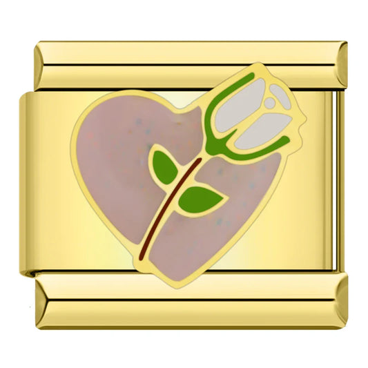 White Rose on Heart Charm