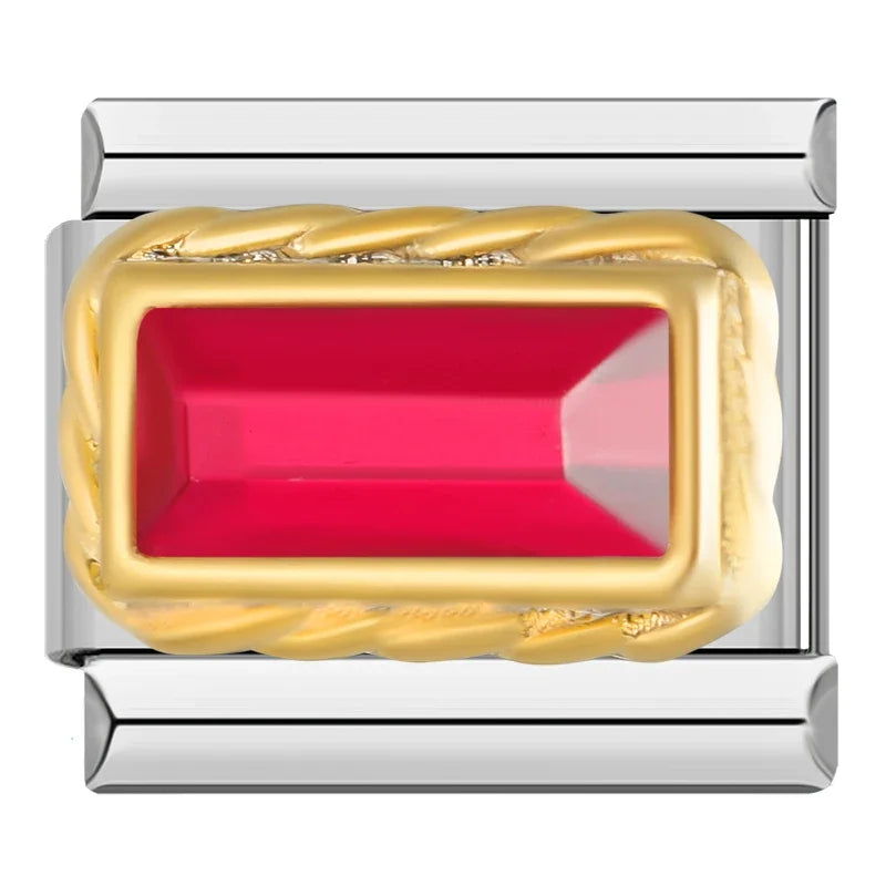 Red Stone with Gold Frame Charm