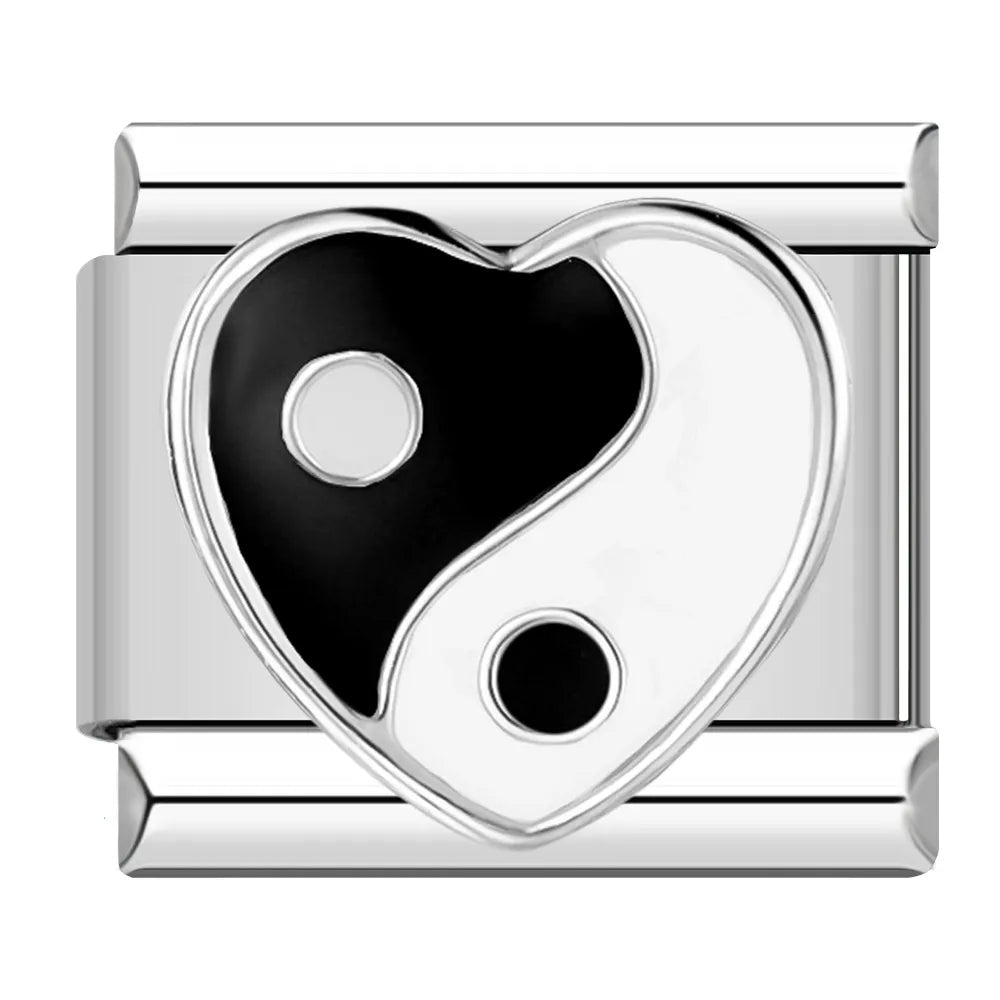 Black White Heart Charm